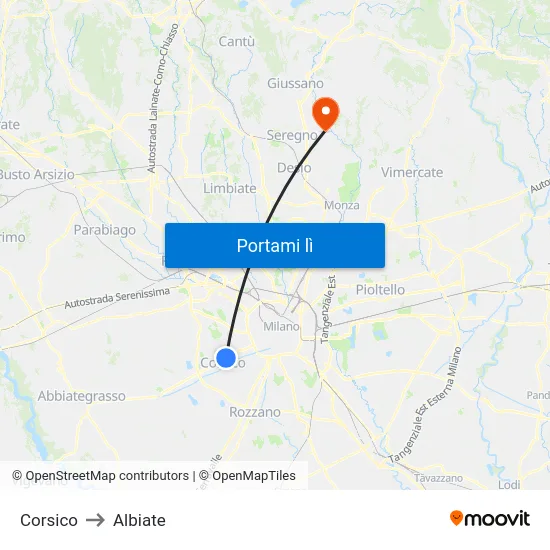 Corsico to Albiate map