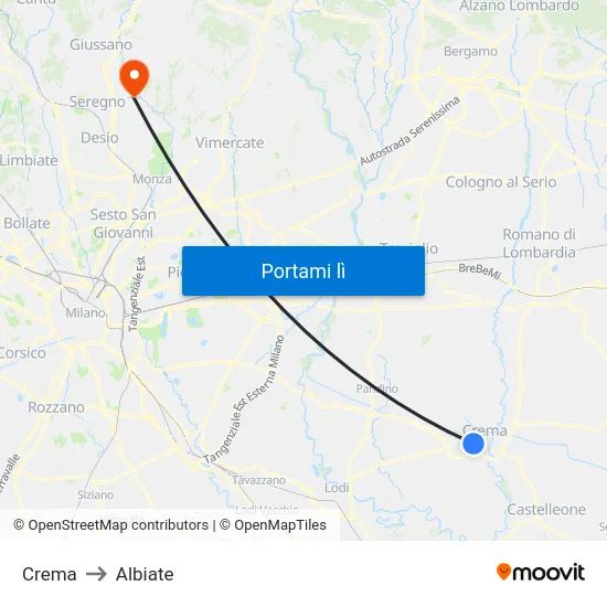 Crema to Albiate map