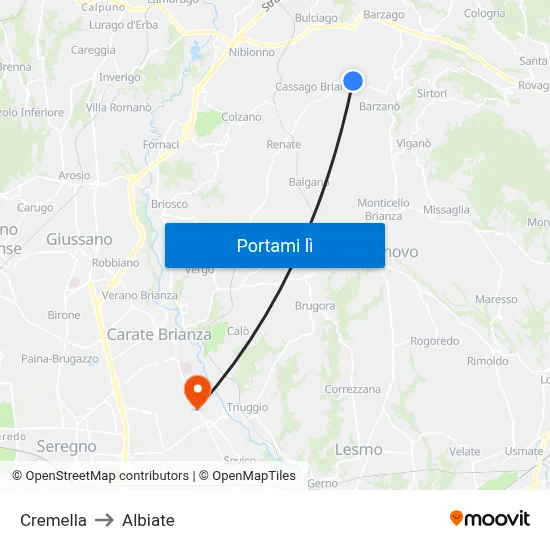 Cremella to Albiate map