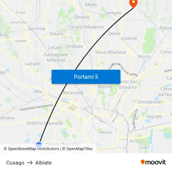Cusago to Albiate map