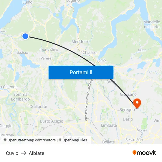 Cuvio to Albiate map