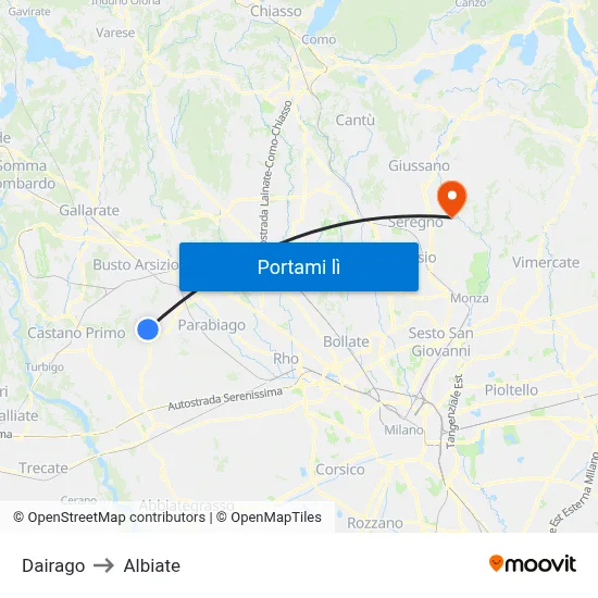 Dairago to Albiate map