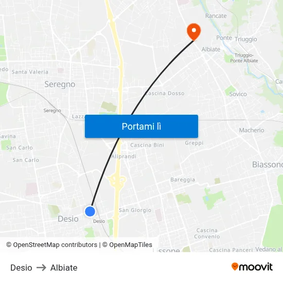 Desio to Albiate map