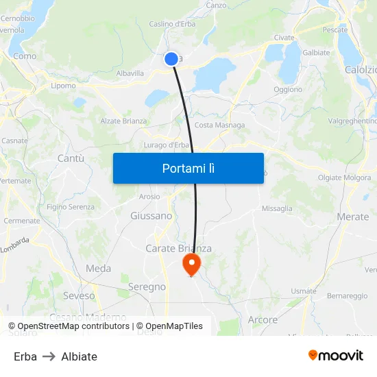Erba to Albiate map