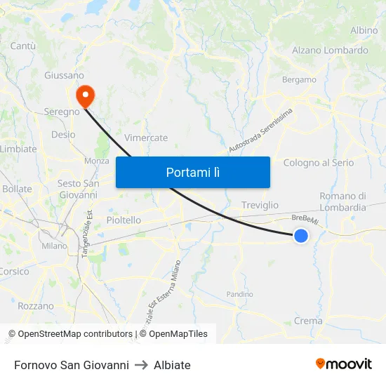 Fornovo San Giovanni to Albiate map