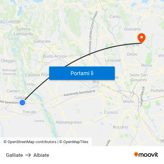 Galliate to Albiate map
