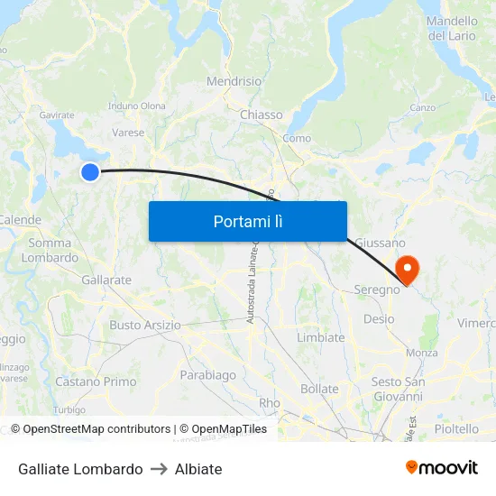 Galliate Lombardo to Albiate map