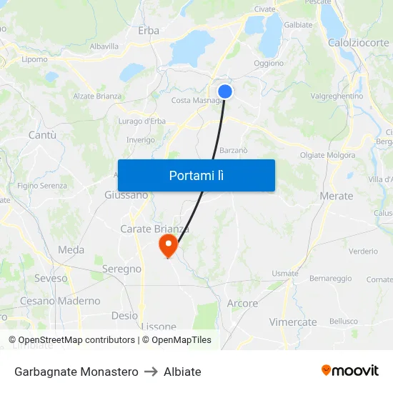Garbagnate Monastero to Albiate map
