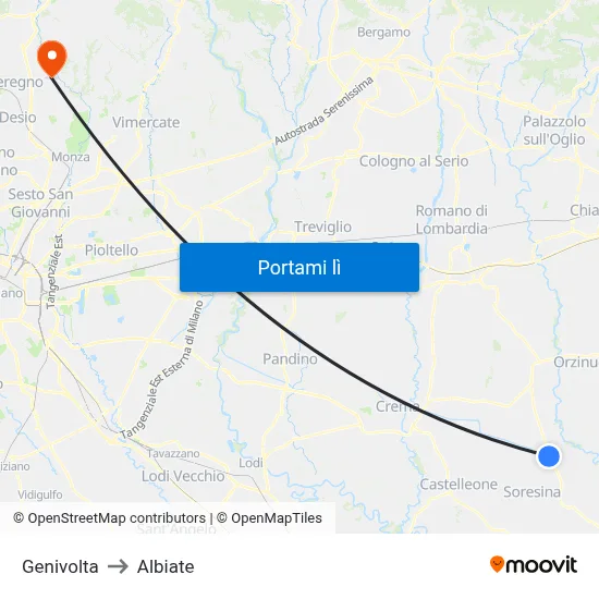 Genivolta to Albiate map