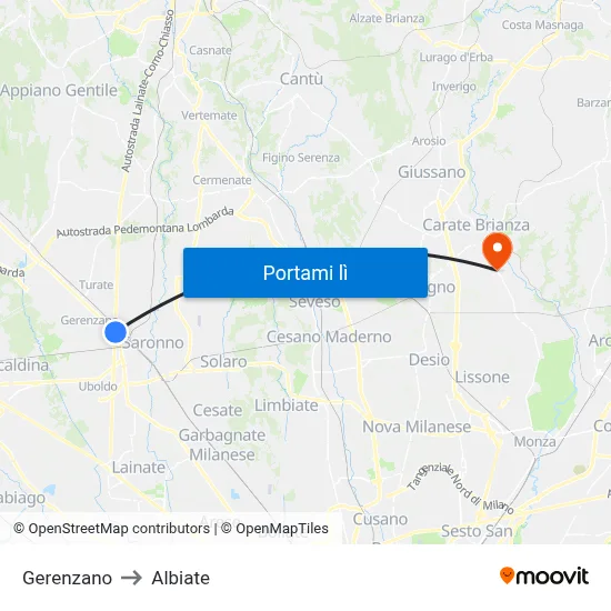 Gerenzano to Albiate map