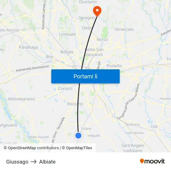 Giussago to Albiate map