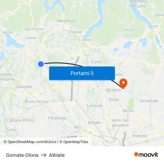 Gornate-Olona to Albiate map