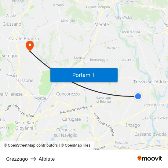 Grezzago to Albiate map