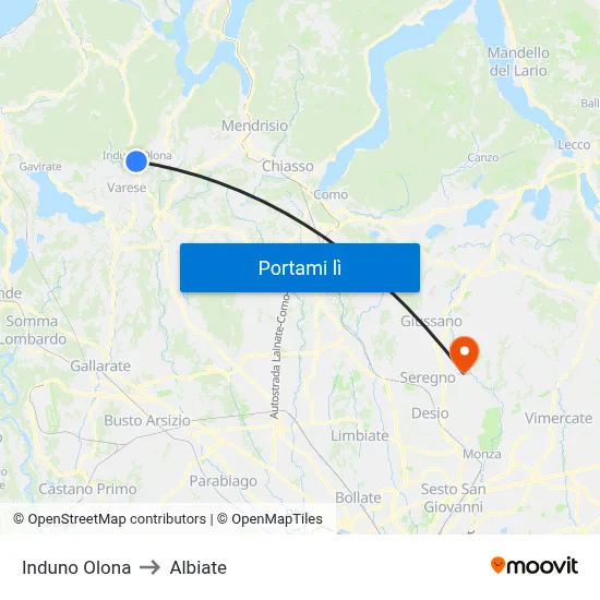 Induno Olona to Albiate map