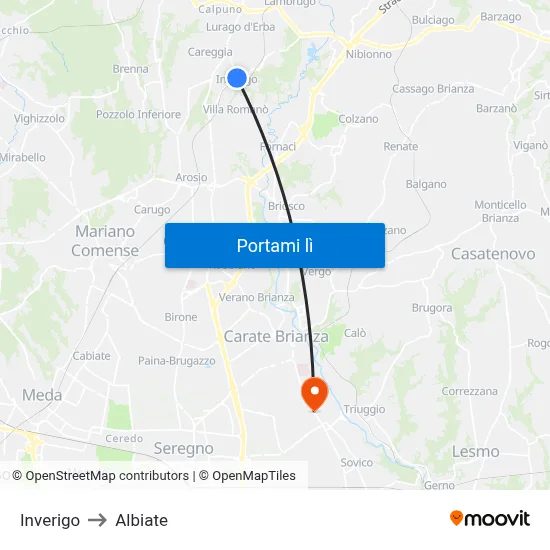 Inverigo to Albiate map