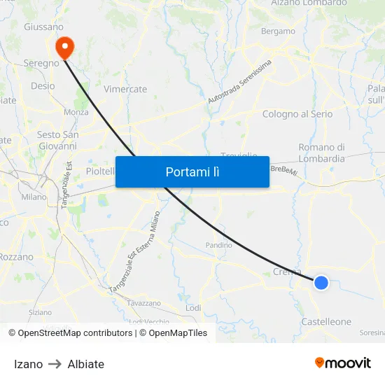 Izano to Albiate map