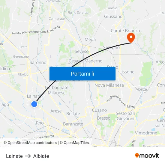 Lainate to Albiate map