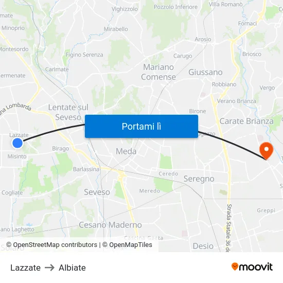 Lazzate to Albiate map