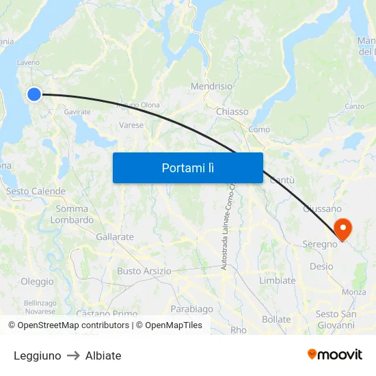 Leggiuno to Albiate map
