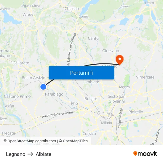 Legnano to Albiate map