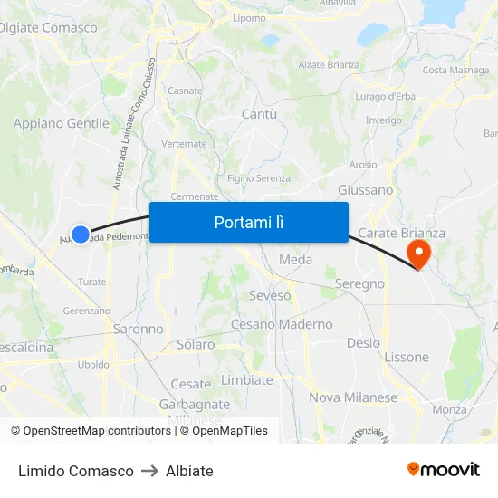 Limido Comasco to Albiate map