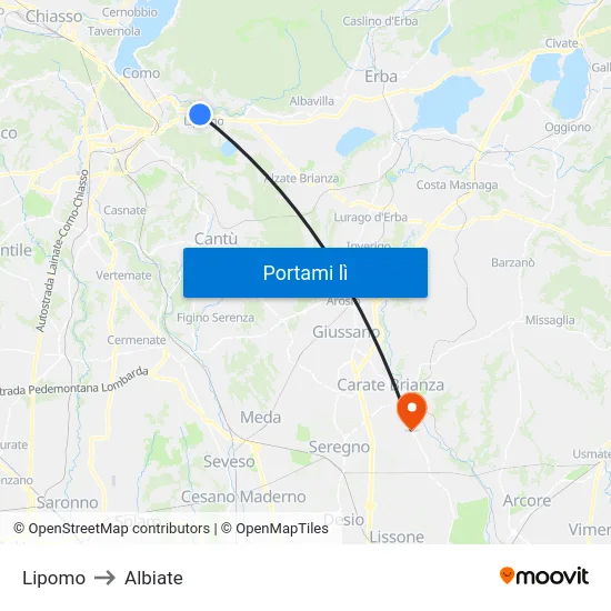 Lipomo to Albiate map
