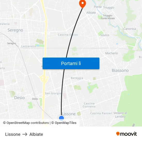 Lissone to Albiate map