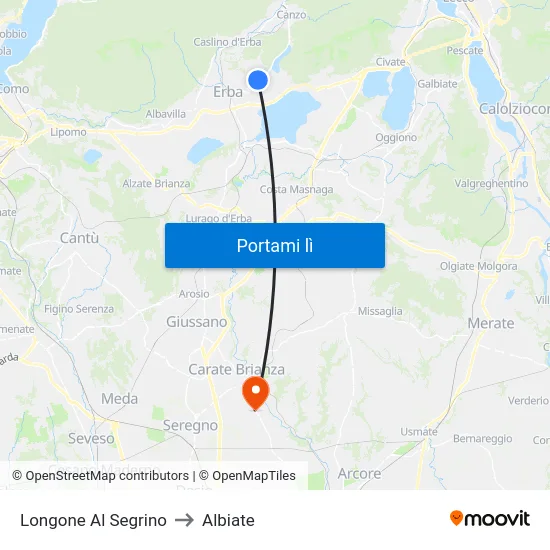 Longone Al Segrino to Albiate map