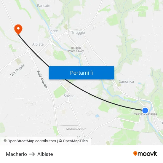 Macherio to Albiate map