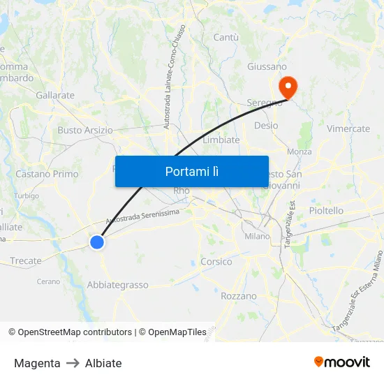 Magenta to Albiate map