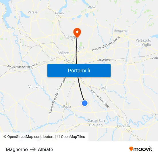 Magherno to Albiate map