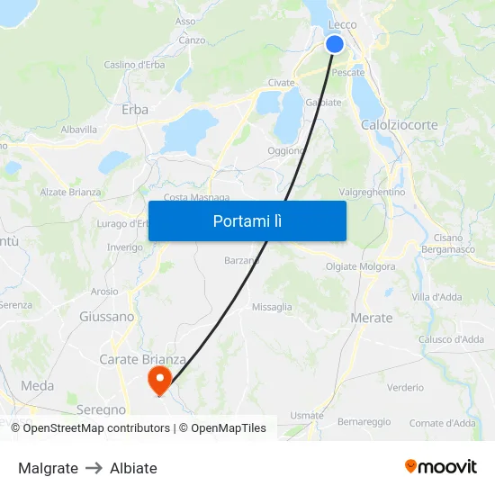 Malgrate to Albiate map