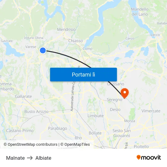 Malnate to Albiate map