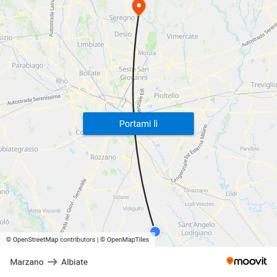 Marzano to Albiate map