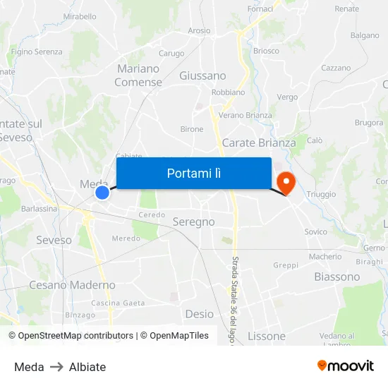 Meda to Albiate map