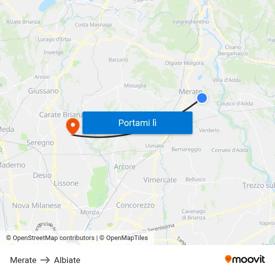 Merate to Albiate map