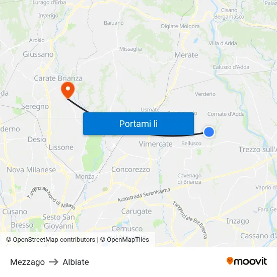 Mezzago to Albiate map