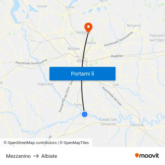 Mezzanino to Albiate map