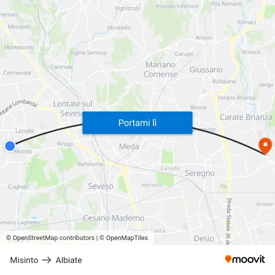Misinto to Albiate map
