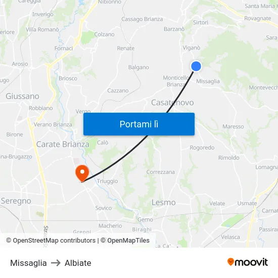 Missaglia to Albiate map