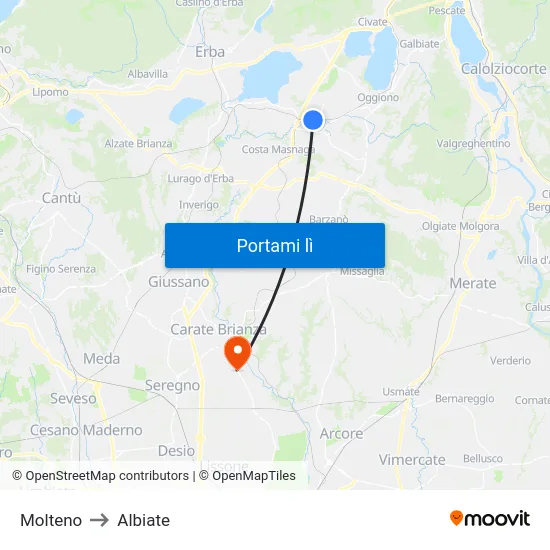 Molteno to Albiate map