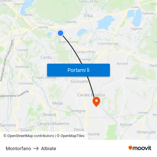 Montorfano to Albiate map