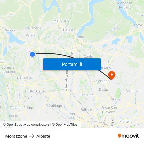 Morazzone to Albiate map