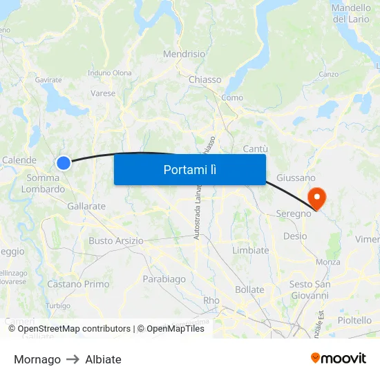 Mornago to Albiate map