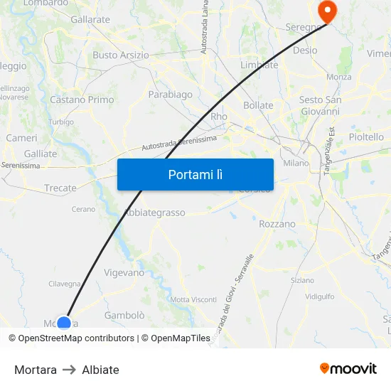 Mortara to Albiate map