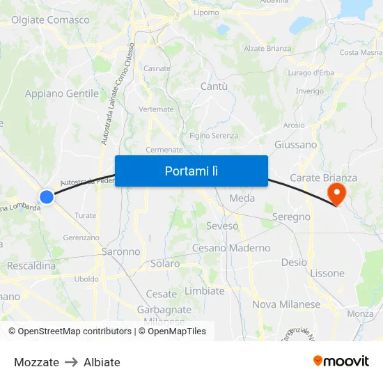 Mozzate to Albiate map