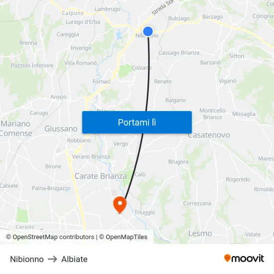 Nibionno to Albiate map