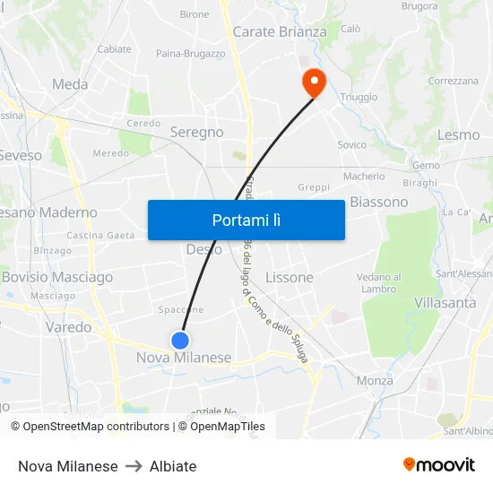 Nova Milanese to Albiate map