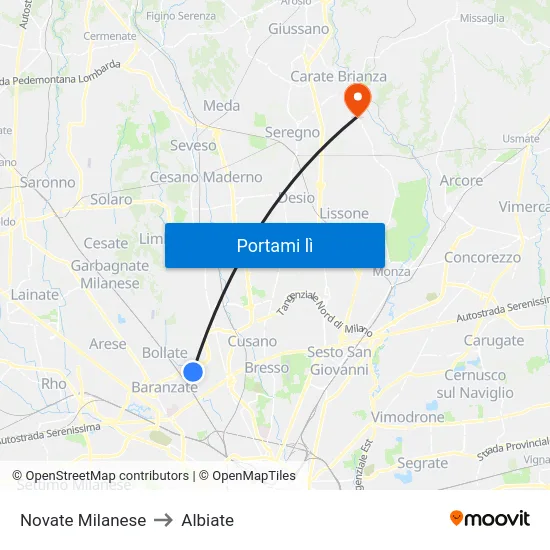 Novate Milanese to Albiate map