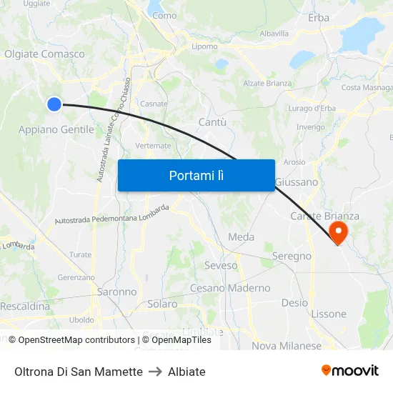 Oltrona Di San Mamette to Albiate map
